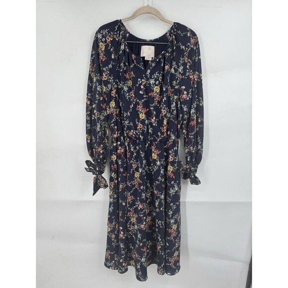 Gal Meets Glam Bonnie Floral Blouson Dress Women 8 Navy Blue Peasant Cottage - Picture 1 of 11